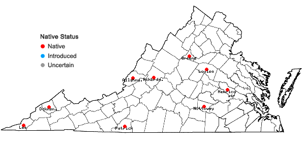 Locations ofTortella tortuosa (Hedw.) Limpr. var. tortuosa in Virginia