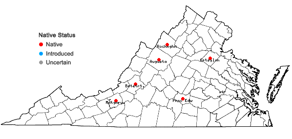 Locations ofTortula acaulon (With.) R.H. Zander in Virginia