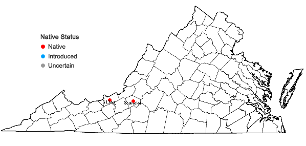 Locations ofTortula porteri (James) Broth. in Virginia