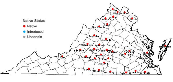 Locations ofTrillium sessile L. in Virginia