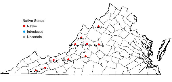 Locations ofVicia americana Muhl. ex Willd. var. americana in Virginia