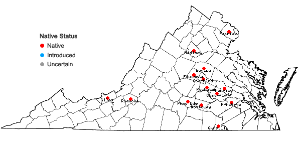 Locations ofViola emarginata (Nutt.) Leconte in Virginia