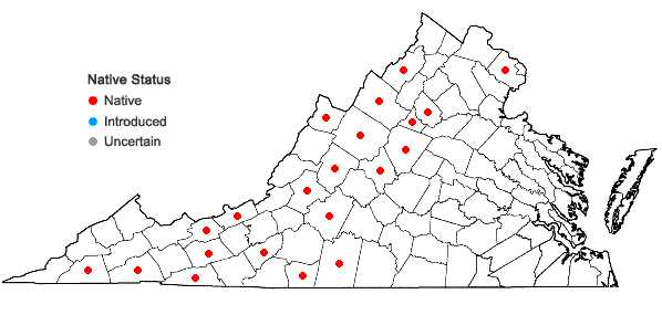 Locations ofViola macloskeyi Lloyd var. pallens (Banks ex DC) C.L. Hitchc. in Virginia