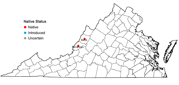 Locations ofViola pedatifida G. Don in Virginia