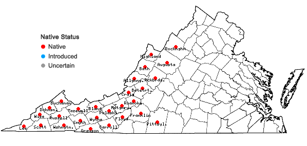 Locations ofViola rostrata Pursh in Virginia
