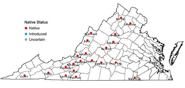 Locations ofViola subsinuata Greene in Virginia