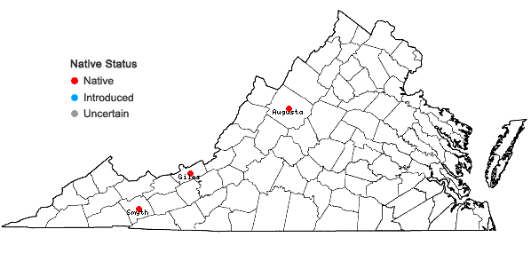 Locations ofWarnstorfia fluitans (Hedw.) Loeske in Virginia