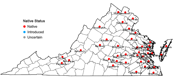 Locations ofWolffia brasiliensis Weddell in Virginia