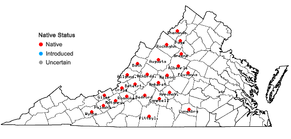 Locations ofXerophyllum asphodeloides (L.) Nutt. in Virginia
