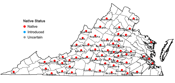 Locations ofAconitum uncinatum L. in Virginia