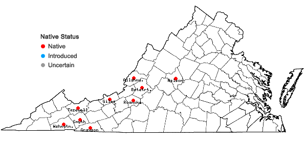 Locations ofAnastrophyllum michauxii (F. Weber) H. Buch ex A. Evans in Virginia