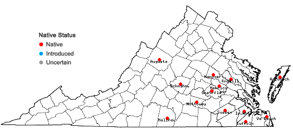 Locations ofAnatherum campbellii (U.B. Deshmukh, M.B. Shende, & E.S. Reddy) E.L. Bridges & Orzell in Virginia