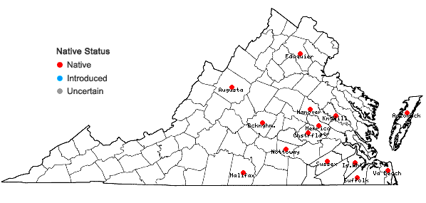 Locations ofAnatherum campbellii (U.B. Deshmukh, M.B. Shende, & E.S. Reddy) E.L. Bridges & Orzell in Virginia
