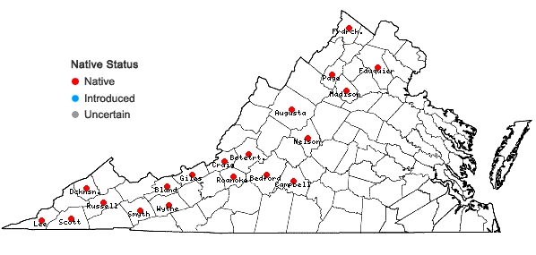 Locations ofAndreaea rothii F. Weber & D. Mohr in Virginia