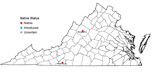 Locations ofArethusa bulbosa L. in Virginia