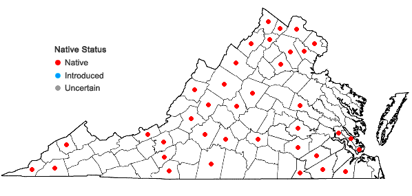 Locations ofAsclepias purpurascens L. in Virginia