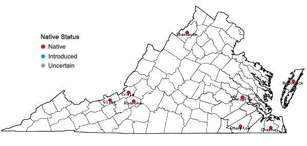 Locations ofAspiromitus punctatus (L.) Schljakov in Virginia