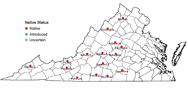 Locations ofAsplenium bradleyi D.C. Eaton in Virginia