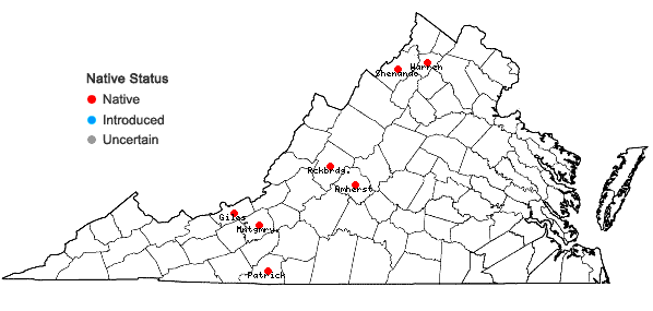 Locations ofAsplenium trichomanes L. ssp. quadrivalens D.E. Meyer in Virginia