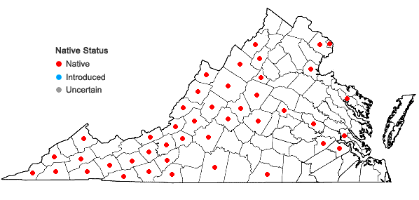 Locations ofAstragalus canadensis L. var. canadensis in Virginia