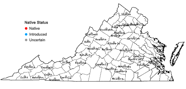 Locations ofAtrichum undulatum (Hedw.) P. Beauv. in Virginia