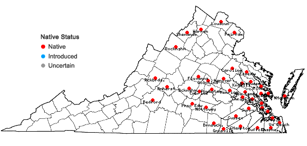 Locations ofAzolla caroliniana Willd. in Virginia