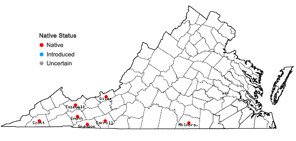 Locations ofBlepharostoma trichophyllum (L.) Dumortier in Virginia