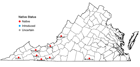 Locations ofBlepharostoma trichophyllum (L.) Dumortier in Virginia