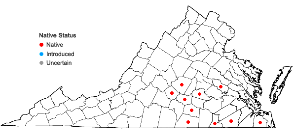 Locations ofBruchia flexuosa (Schwägr.) Müll. Hal in Virginia