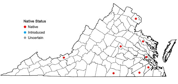 Locations ofBuxbaumia aphylla Hedwig in Virginia