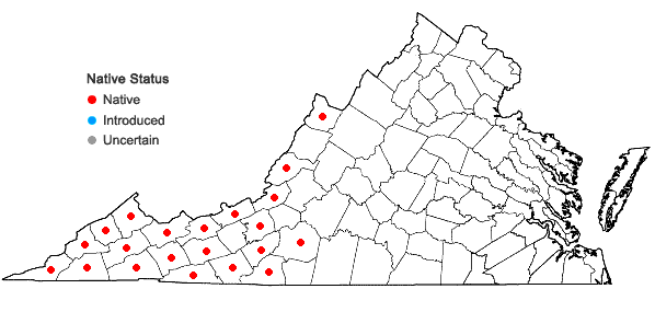Locations ofCardamine rotundifolia Michaux in Virginia