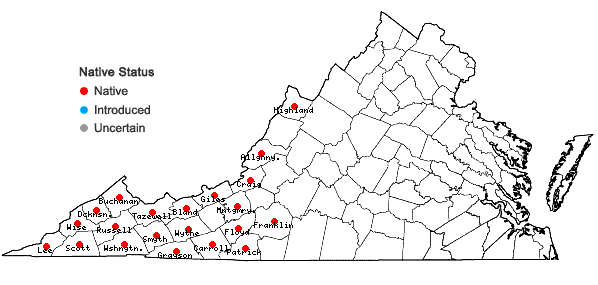 Locations ofCardamine rotundifolia Michaux in Virginia