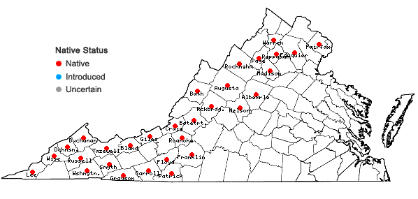 Locations ofCarex appalachica Webber & Ball in Virginia