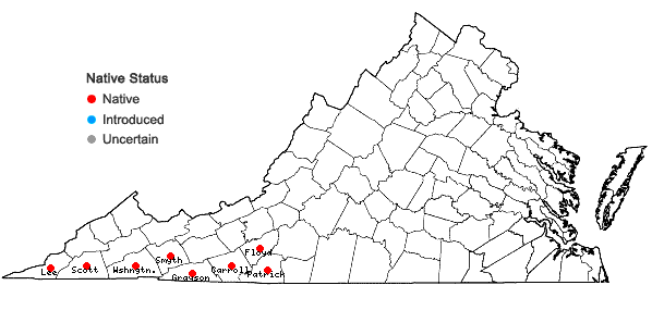 Locations ofCarex austrolucorum (Rettig) D.P. Poind. & Naczi in Virginia