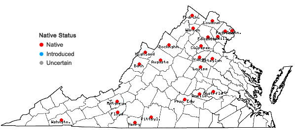 Locations ofCarex bushii Mackenzie in Virginia