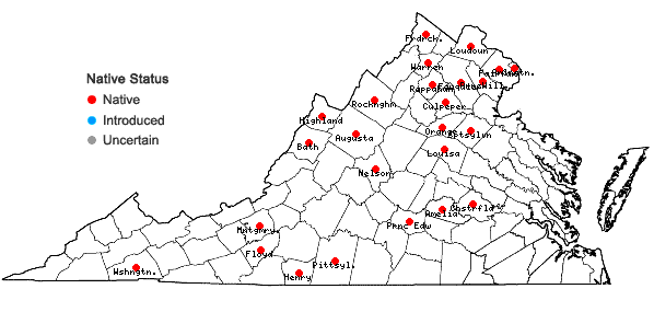 Locations ofCarex bushii Mackenzie in Virginia