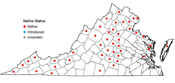 Locations ofCarex digitalis Willd. var. digitalis in Virginia