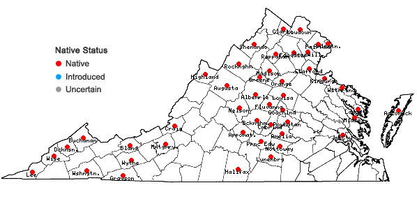 Locations ofCarex digitalis Willd. var. digitalis in Virginia