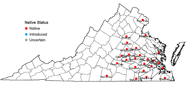 Locations ofCarex flaccosperma Dewey in Virginia