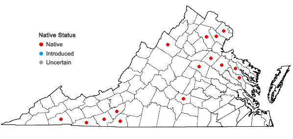 Locations ofCarex folliculata L. in Virginia