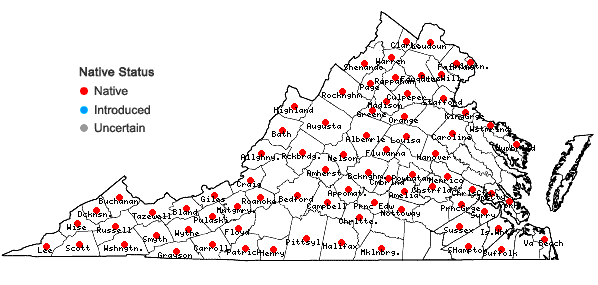 Locations ofCarex laxiflora Lam. in Virginia