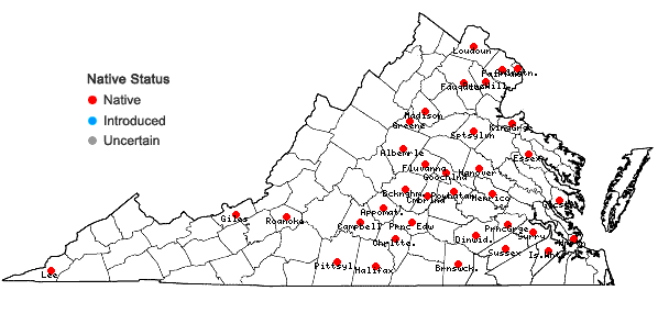 Locations ofCarex leavenworthii Dewey in Virginia