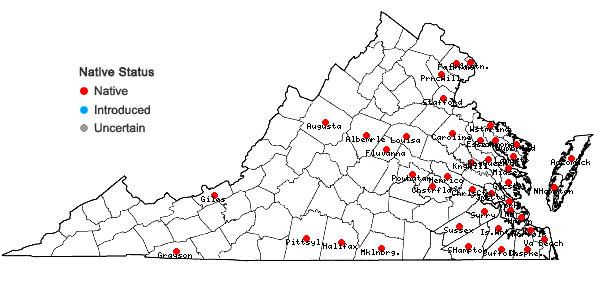 Locations ofCarex longii Mackenzie in Virginia