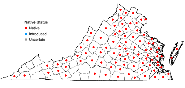 Locations ofCarex lupulina Willd. in Virginia