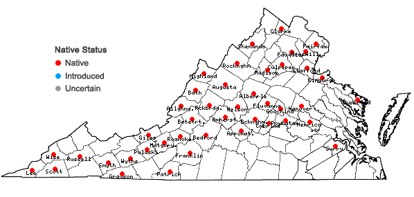 Locations ofCarex oligocarpa Willd. in Virginia