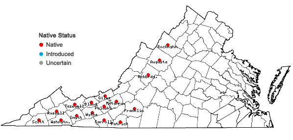 Locations ofCarex pedunculata Muhl. ex Willd. var. pedunculata in Virginia