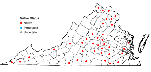 Locations ofCarex planispicata Naczi in Virginia