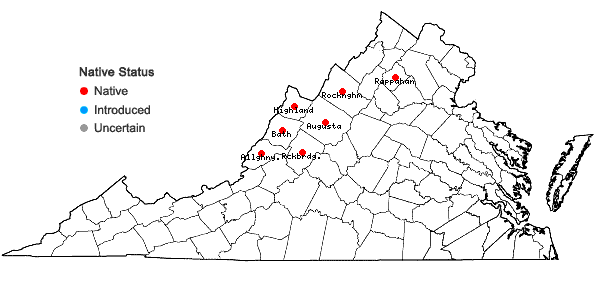 Locations ofCarex polymorpha Muhl. in Virginia