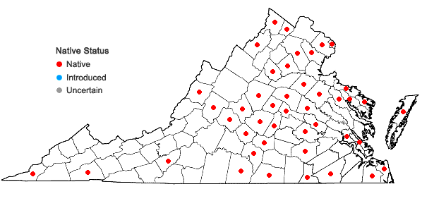 Locations ofCarex retroflexa Muhl. ex Willd. in Virginia