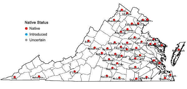 Locations ofCarex retroflexa Muhl. ex Willd. in Virginia